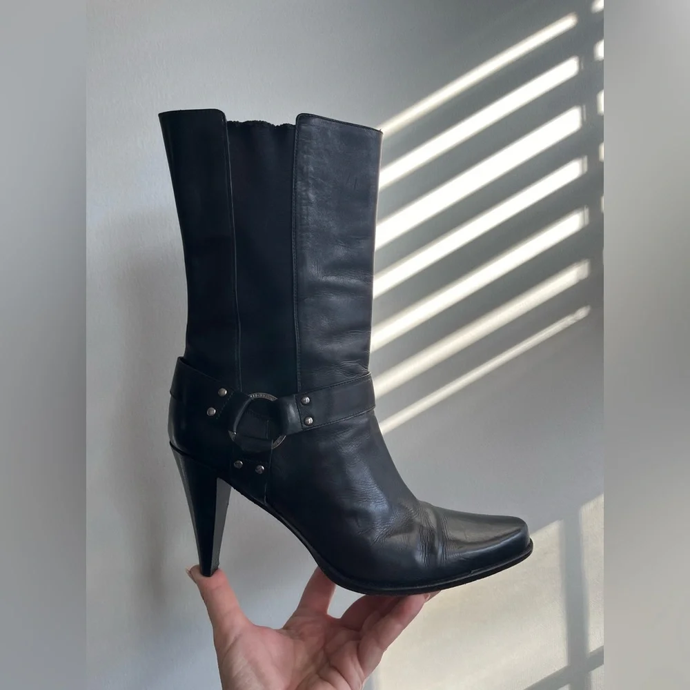 Donald Pliner Leather Biker Harness Style Boots Size 8.5 - Picture 4 of 11